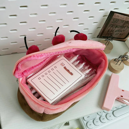 Adorable Plush Cherry Cake Pencil Case 🍒✨