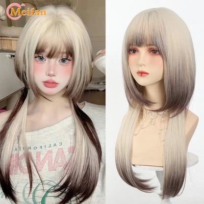 Kawaii Ombre Pink & Blonde Long Straight Wig 🎀✨ - Cute Lolita Cosplay Hair for Parties & Halloween! 🌸🖤