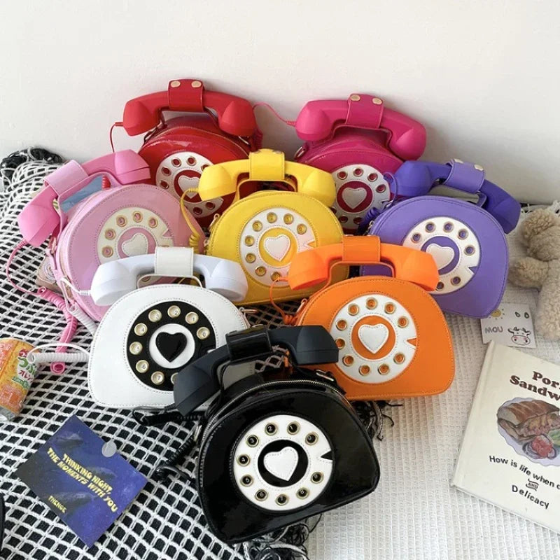 Kawaii Phone Bag 🎀 | Cute Telephone Shaped Crossbody Purse for Stylish Women 💖 | Adorable PU Leather Handbag for School & Shopping👜✨
