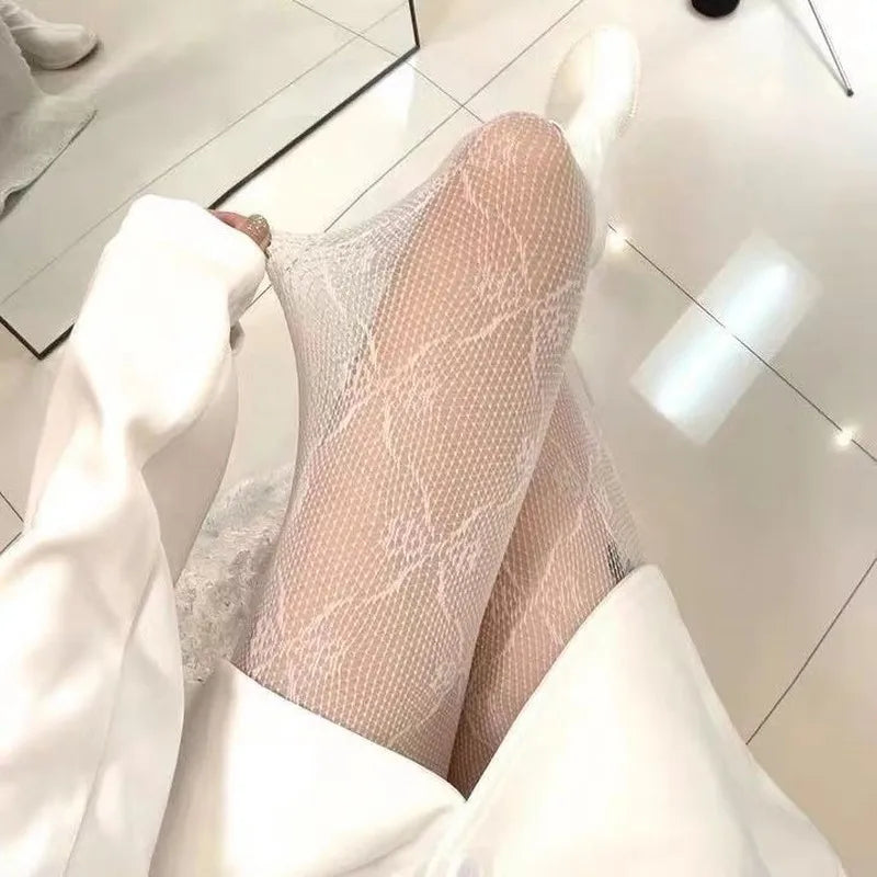 🌸 Adorable Floral Mesh Stockings for Trendy Girls 🌼 Cute White Pantyhose for Spring & Summer Fun! ✨ - Pixie Quill