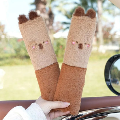 Kawaii Plush Capybara Seat Belt Covers 🐾✨ - Cozy Safety Accessory for a Fun Ride!