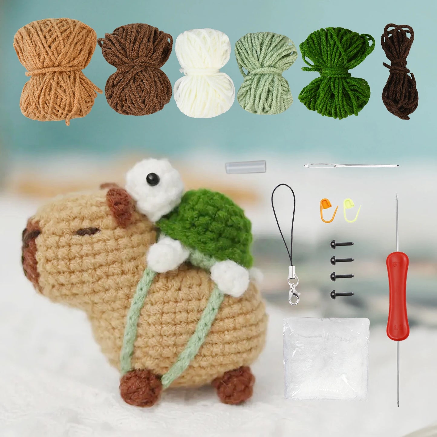 Kawaii Capybara Crochet Kit 🧶✨ - Adorable Animal Craft Set for Beginners & Gift Lovers 🎁🐾