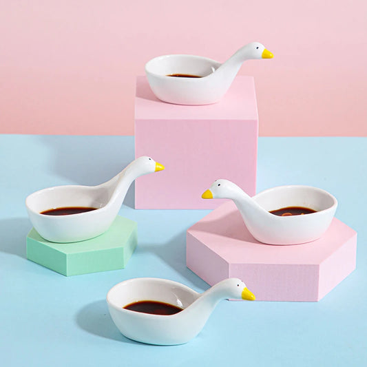 Adorable Swan Ceramic Dipping Bowls Set 🦢✨ - Cute Kawaii Sauce Dishes for Soy, Snacks & More! 🍅🥢