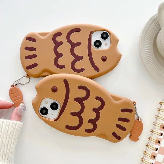 Adorable 3D Kawaii Taiyaki Fish Phone Case for iPhone 16/15/14/13/12/11 🐟💖 | Shockproof Soft Silicone Cover with Cute Animal Design!