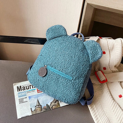 🐻 Cute Bear Ears Plush Backpack 🎒✨ - Pixie Quill