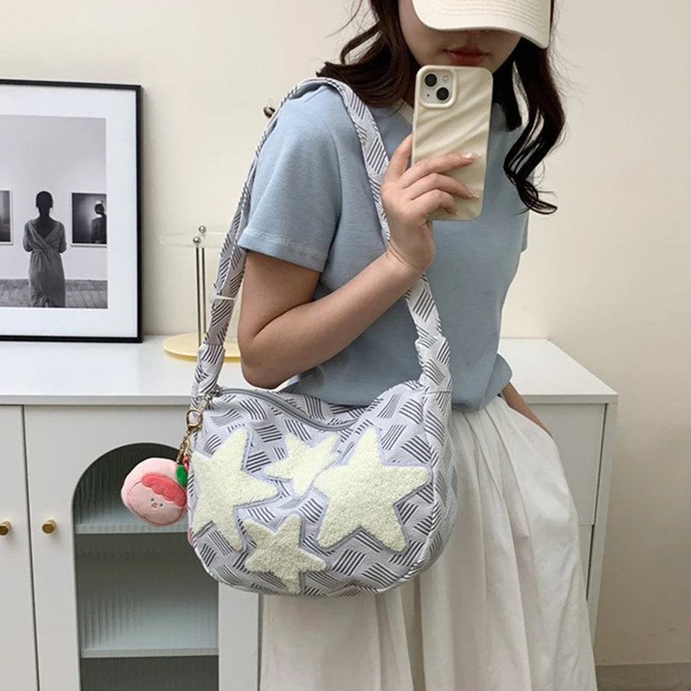 ✨ Kawaii Canvas Dumpling Messenger Bag 🌙 Cute Star-Embroidered Crossbody 💖