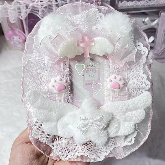 Pink Plush Card Holder With Angel Wings 💗🪽 Ita Bag Charm Photo Case