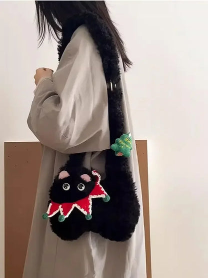 Plush Christmas Cat Crossbody Bag For Women Fuzzy Winter Phone Purse 🐱🎄
