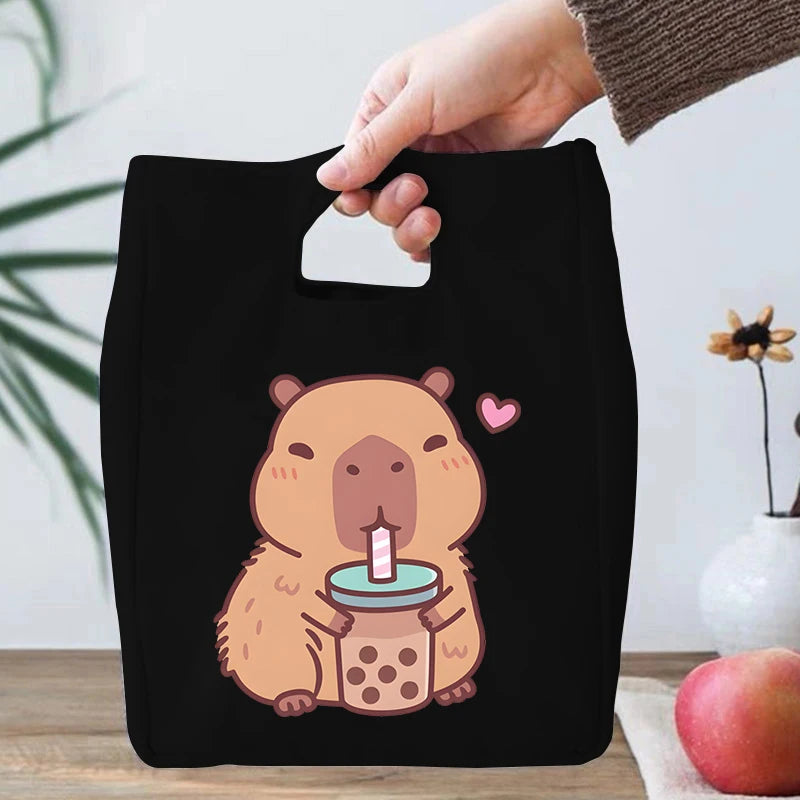 🎒🌟 Adorable Capybara Boba Tea Lunch Bag 🦙✨ Portable & Fun Bento Tote for Kids! 🍱💖 - Pixie Quill
