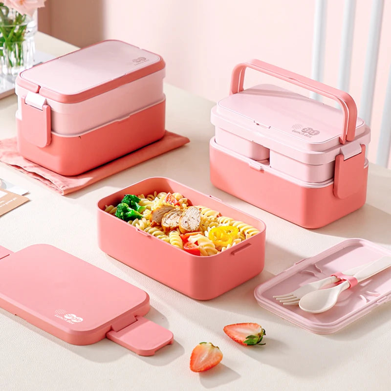 🌟 Bento Buddy: Adorable 3-in-1 Bamboo Fiber Lunch Box 🍱✨ - Double Layer Delight with Cutlery for School, Picnics & More! 🥢💕 - Pixie Quill