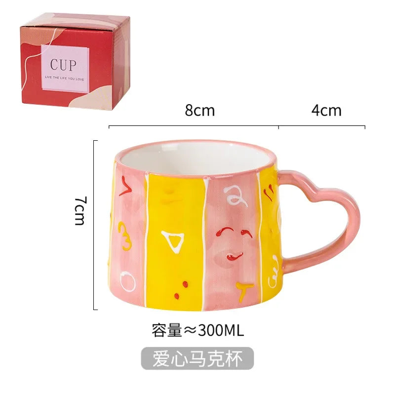 Kawaii 300ml Handmade Ceramic Mug ☕💖 Cute Couples Cup for Coffee & Tea 🎉 Perfect Gift for Mother's Day & Weddings! 🌸