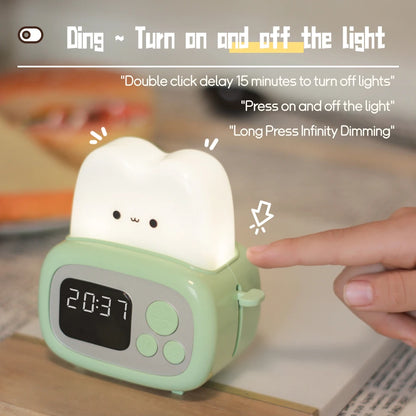 Kawaii LED Toaster Alarm Clock 🍞⏰ - Cute Cartoon Night Light with Timer Function for Whimsical Bedside Decor ✨🌙