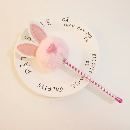 Kawaii Bunny Plush Gel Pen 🐰✨ | Adorable Fluffy Rabbit Stationery for School & Office 🌸💖