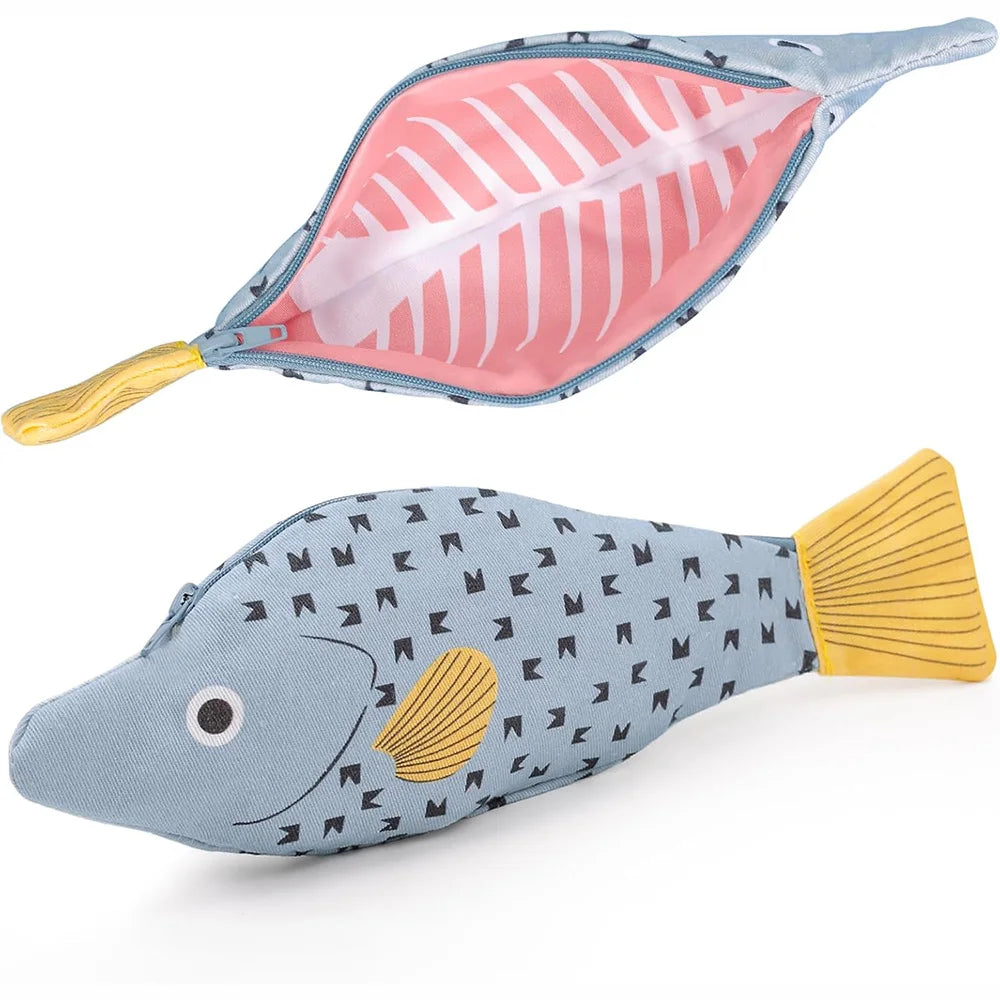 Adorable Fish Shape Pencil Case With Fishbone Lining 🐟 Pen Bag Coin Purse