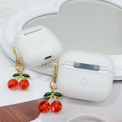 🍒 Cute Crystal Cherry Charm Case for AirPods Pro 2 ✨ Soft Matte Silicone Cover for Apple AirPods 1/2/3 🎧💖 - Pixie Quill