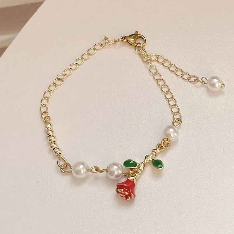 🌟 Fruity Whimsy Bracelet 🍑🍒 | Kawaii Orange & Cherry Charm Jewelry for Celebrations! 🎉