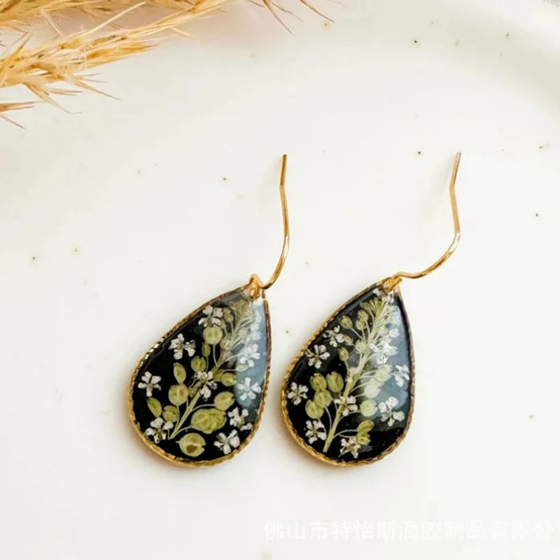 Pastel Pressed Flower Resin Drops Earrings 🌸 Elegant Geometric Jewelry For Women