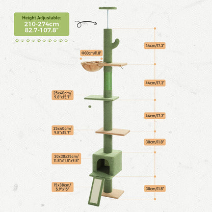 Floor to Ceiling 5 Tiers Cat Tree Tower Cat Climbing Tree Adjustable Height  for Indoor Cats with Condo Scratching Post Ladders