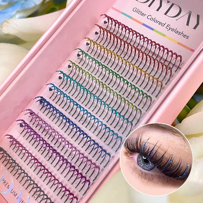 ✨ Kawaii Glittery Volume Lashes 🎉 - Premade Russian Fans for Spooky Glam! 🌈