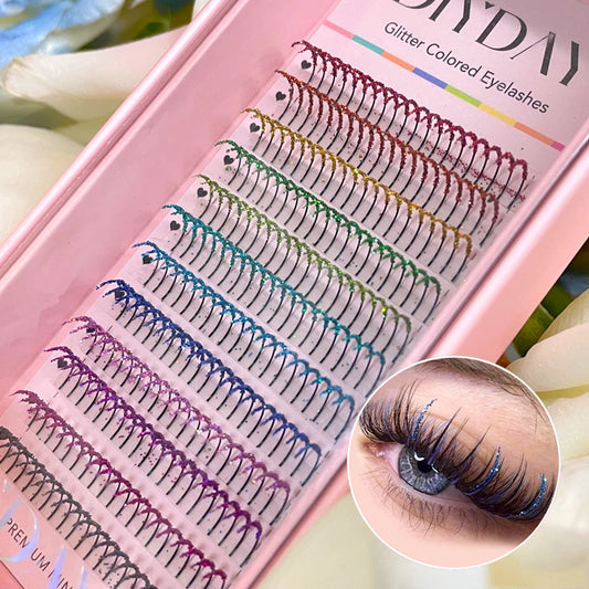 ✨ Kawaii Glittery Volume Lashes 🎉 - Premade Russian Fans for Spooky Glam! 🌈