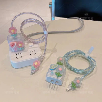 🌷 Kawaii Tulip Wave Edge Charger Cover Set for iPhone 12-15 | Fast Charging Fun! ⚡️✨