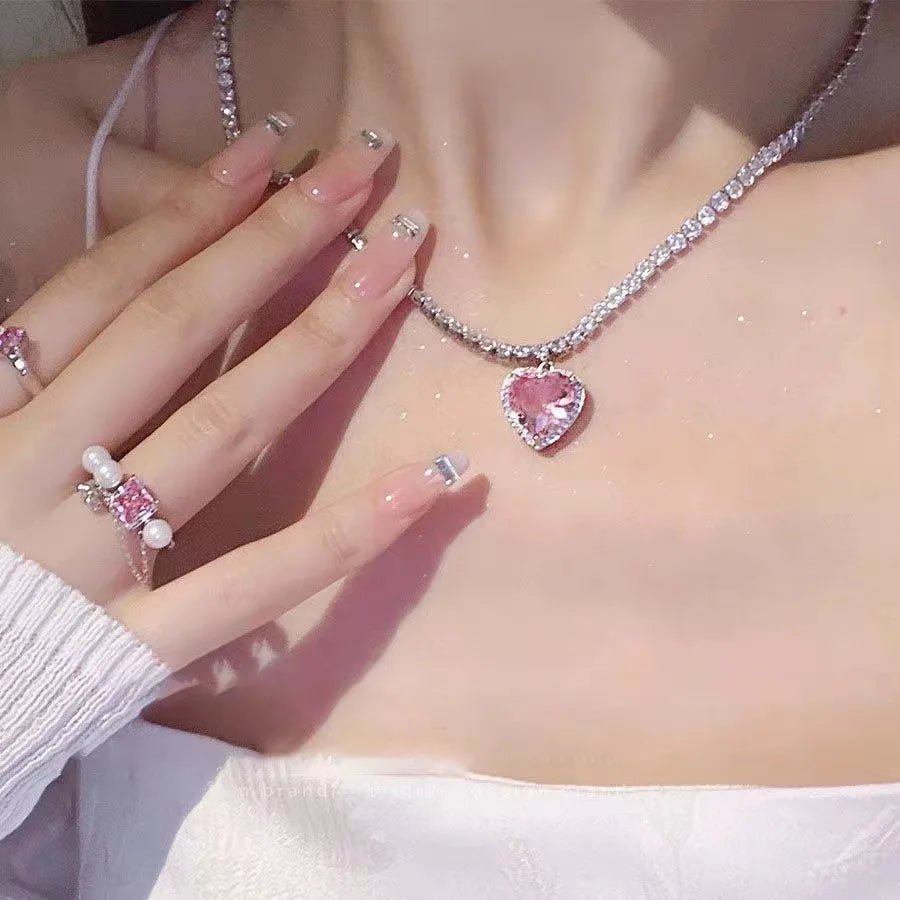 ✨ Kawaii Starry Zircon Pendant Necklace 🌟 | Cute Beaded Chain for Y2K Girls | Trendy Hip Hop Aesthetic Jewelry 🎀 | Perfect Gift for Moms & Besties! 💖