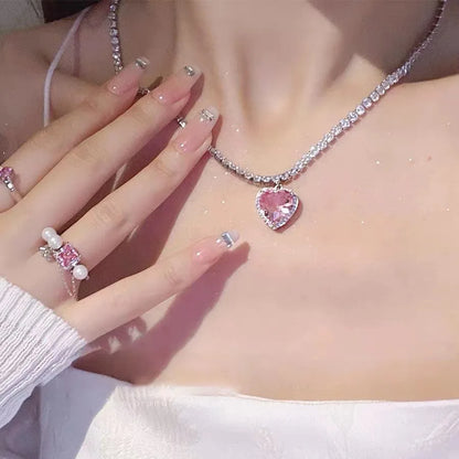 ✨ Kawaii Starry Zircon Pendant Necklace 🌟 | Cute Beaded Chain for Y2K Girls | Trendy Hip Hop Aesthetic Jewelry 🎀 | Perfect Gift for Moms & Besties! 💖