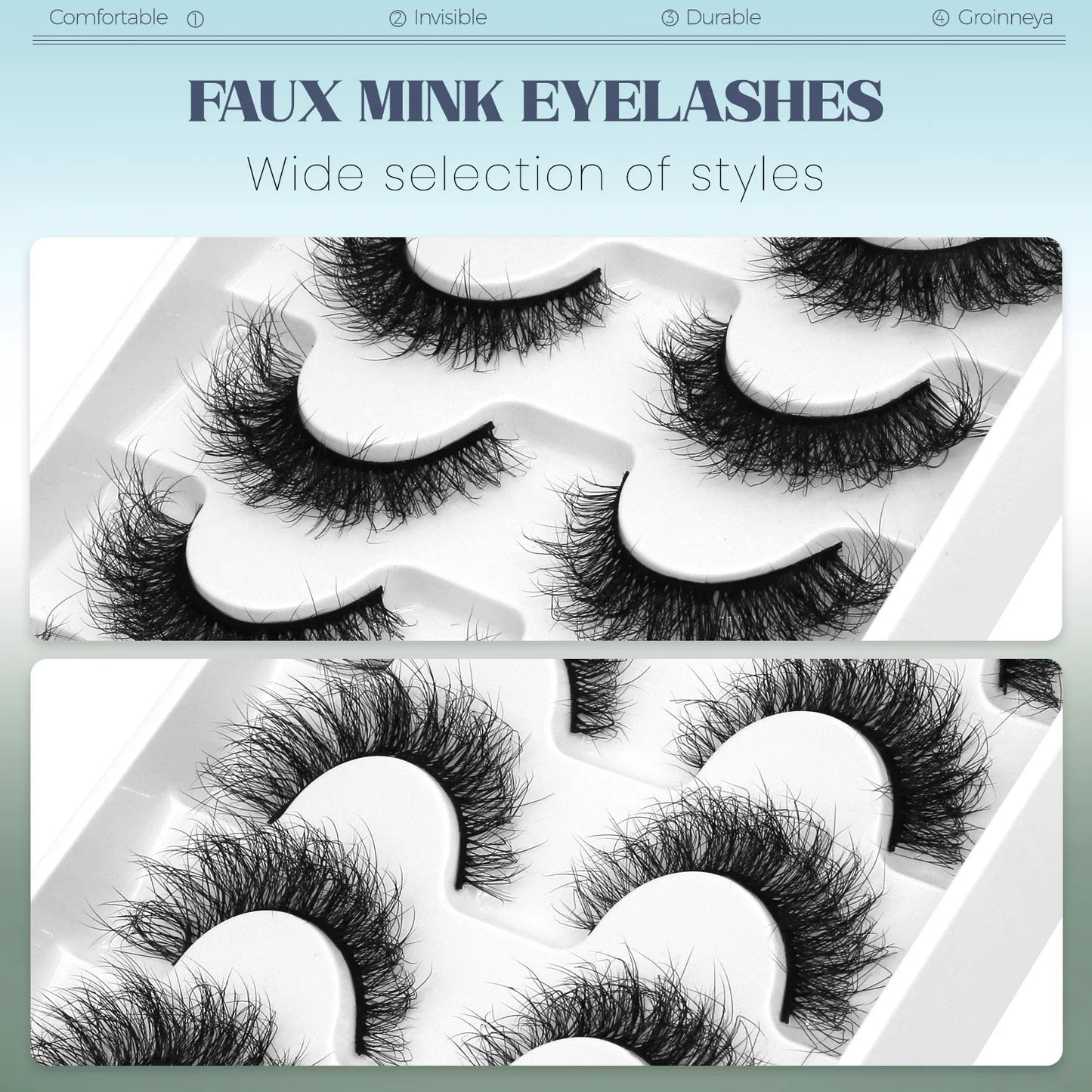 GROINNEYA Fluffy Cat Eye Lashes 8D Volume False Eyelashes D Curl Full Strip Faux Mink Lashes Cute Bloom Aesthetic 😺✨💖