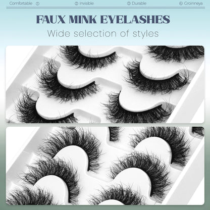 GROINNEYA Fluffy Cat Eye Lashes 8D Volume False Eyelashes D Curl Full Strip Faux Mink Lashes Cute Bloom Aesthetic 😺✨💖