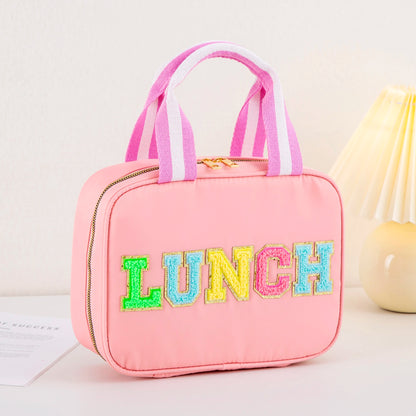 Kawaii Nylon Insulated Lunch Tote 🌈✨ | Adorable Reusable Cooler Bag with Chenille Letters for Kids & Travel 🥪💖