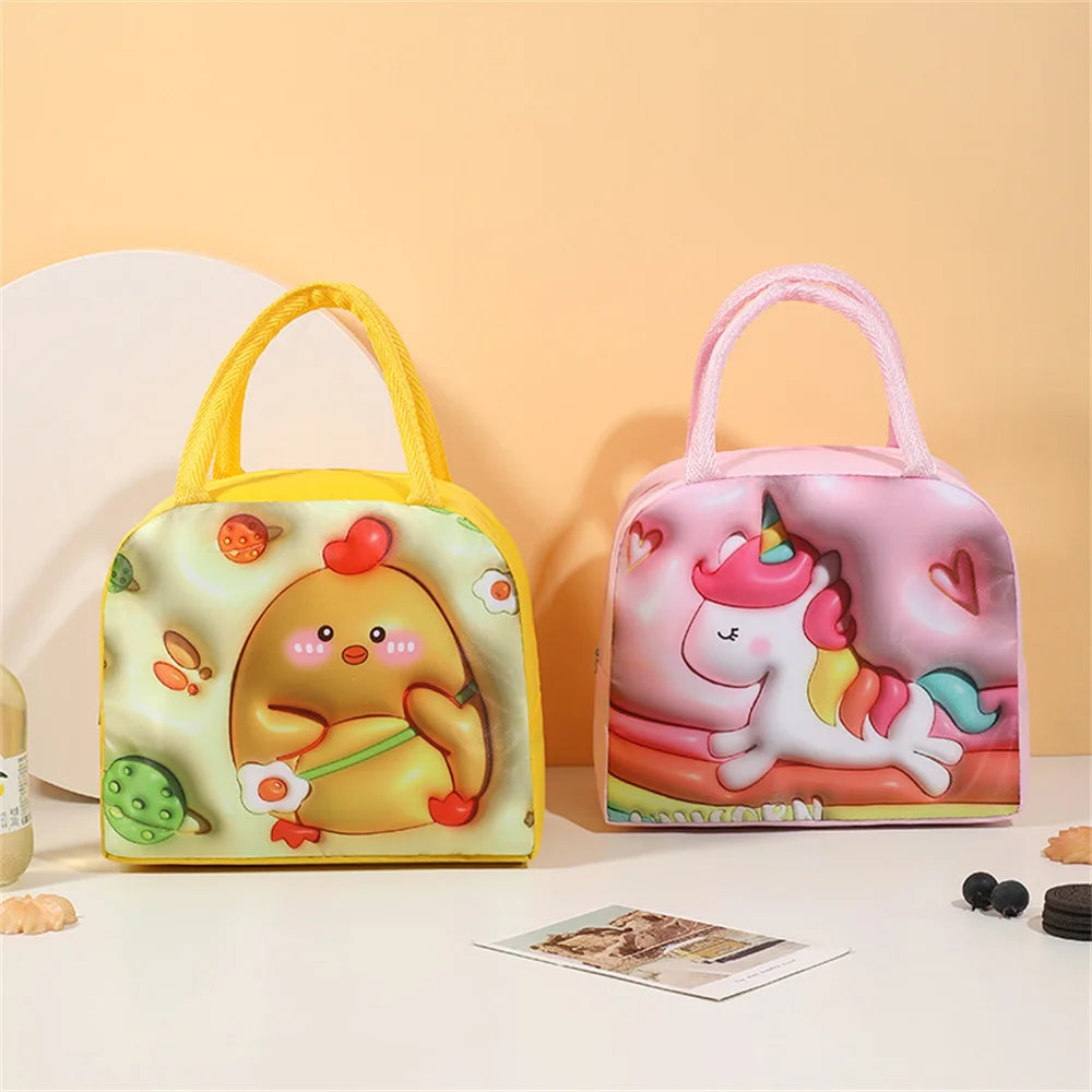 Kawaii 3D Animal Pattern Bento Bag 🐻🍱 | Large Capacity Insulated Lunch Tote for Kids & Adults 🌈✨