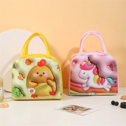 Kawaii 3D Animal Pattern Bento Bag 🐻🍱 | Large Capacity Insulated Lunch Tote for Kids & Adults 🌈✨