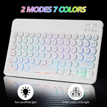 Kawaii Bluetooth Magic: Adorable 7-Color Backlit Keyboard & Silent Mouse for iPad & Tablets 🐾✨💖