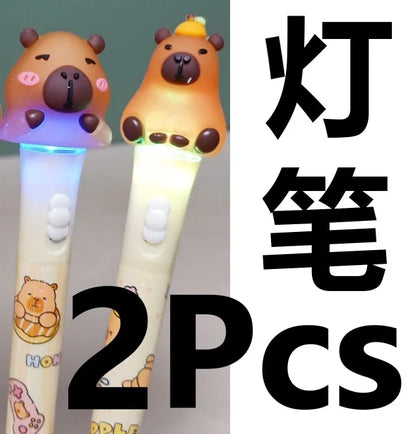 Kawaii Capybara Glow Gel Pen Set ✨🐾 | 0.5mm Black Ink | Cute Stationery for Kids & Office Supplies 🎨✏️