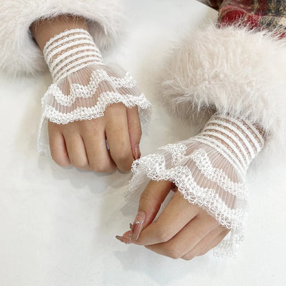 Fairy Wrist Cuffs Set With Detachable Sleeves Lace Half Finger Gloves Winter ❄️