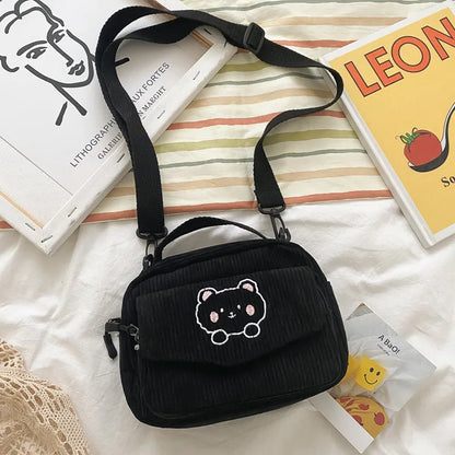 Kawaii Corduroy Crossbody Bag 🎒✨ - Adorable Solid Color Mini Shoulder Bag for Trendy Girls 💖 - Pixie Quill