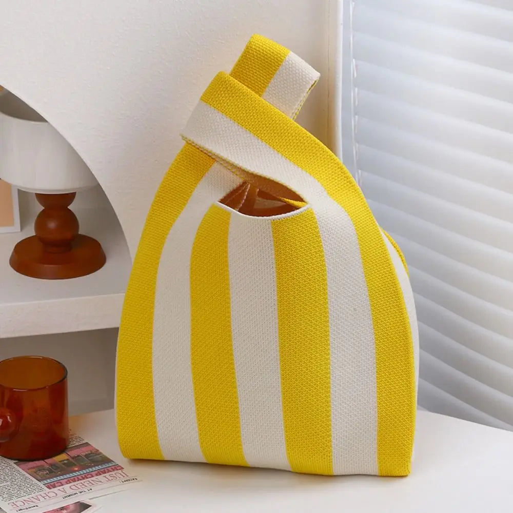 Kawaii Knitted Stripe Wrist Bag 🌈✨ | Adorable Large-Capacity Tote for Trendy Shopping 👜💕
