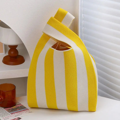 Kawaii Knitted Stripe Wrist Bag 🌈✨ | Adorable Large-Capacity Tote for Trendy Shopping 👜💕