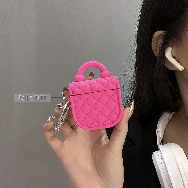 Kawaii Pink Cartoon Leather Case for AirPods 🎀✨ | Cute Silicone Cover & Keychain for Wireless Earbuds 🐾💖