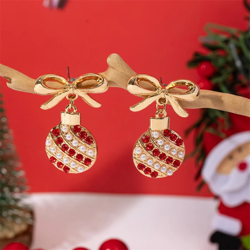 Whimsical Christmas Light Bulb Drop Earrings With Rhinestone Bowknot 🎀✨