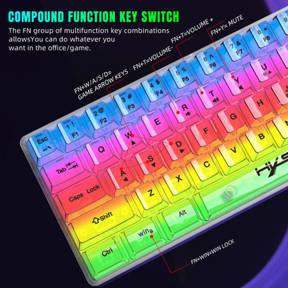 Kawaii HXSJ 60% Transparent Gaming Keyboard 🌈✨ | RGB Backlit & Waterproof 61 Keys for PC/Mac 🎮💖