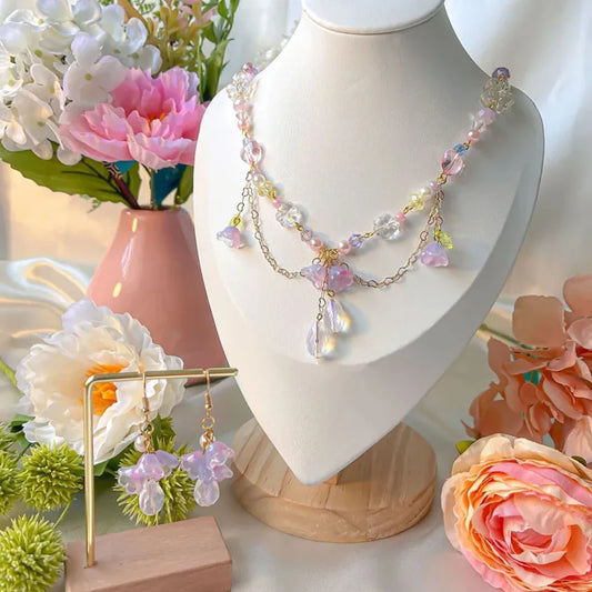 Kawaii Lily of the Valley Fairy Flower Jewelry Set 🌸✨ Cute Necklace & Earrings for Everyday Magic! 🎀