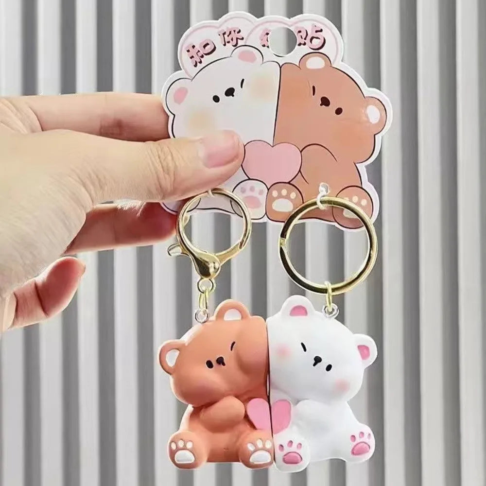 💖 Adorable Bear Love Duo 🐻💕 Magnetic Keychain Set - Cute Cartoon Charm for Bags & Gifts! - Pixie Quill