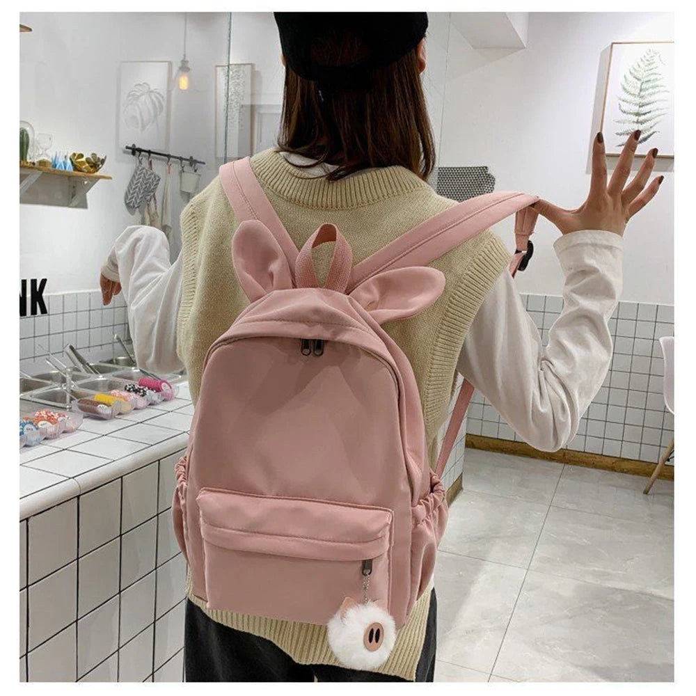 Kawaii Customizable Rabbit Ears Nylon Backpack 🎒✨ | Personalized Embroidered Name Bag for Students 🐇🎀