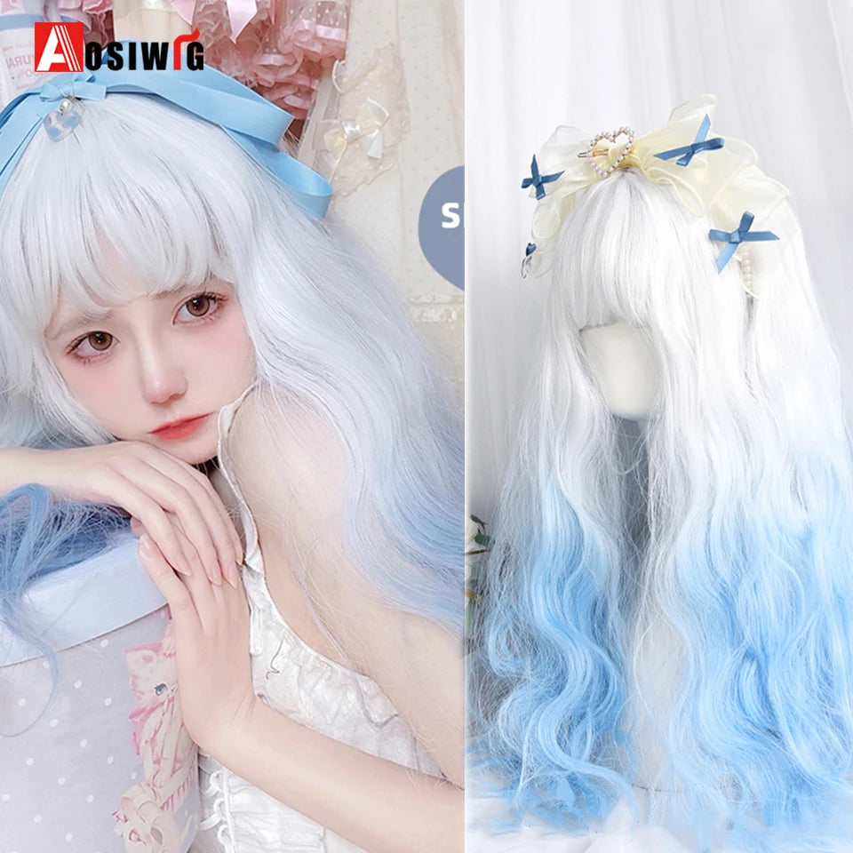 Kawaii Black & Blue Long Straight Lolita Wig 💖✨ Perfect for Cosplay & Parties! 🎉🎀