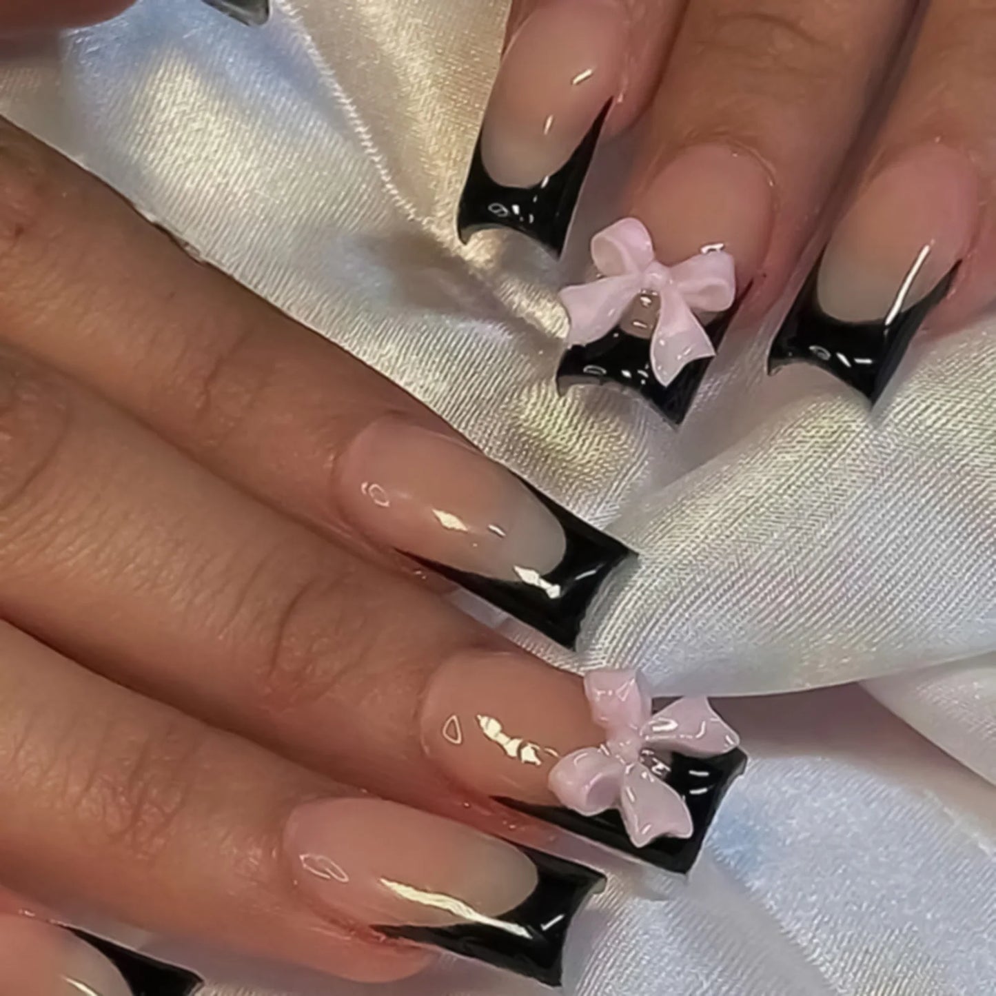 Kawaii 24Pcs Blush Pink Almond Press-On Nails 🌸✨ with 3D Bow Knot Decor - Sweet Glossy Full Cover Tips for Creative Nail Art! 💖💅