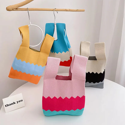 Charming Knitted Beach Bag 🏖️✨ - Trendy Tote with Woven Wrist Pouch 👜💖 - Pixie Quill