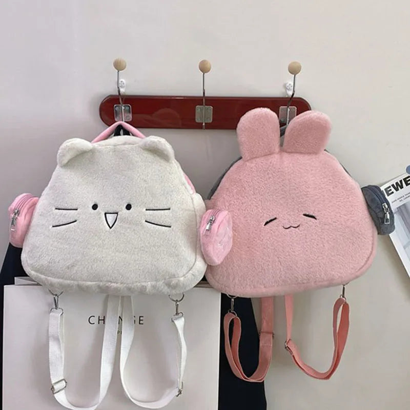 Bunny Earphone Backpack 🐰💕 - Cute Rabbit Head Design, Spacious & Stylish Schoolbag for Women!