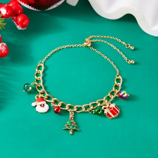 Whimsical Christmas Bracelet With Santa Snowman Star Pendant Jewelry Adjustable🎄