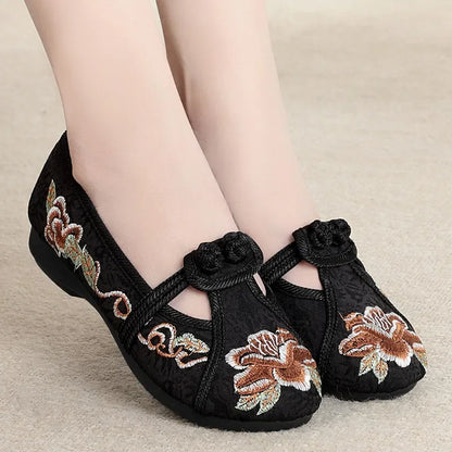 Retro Red Embroidered Ballet Flats Women Casual Anti Skid Hemp Flat Shoes 👡🌸